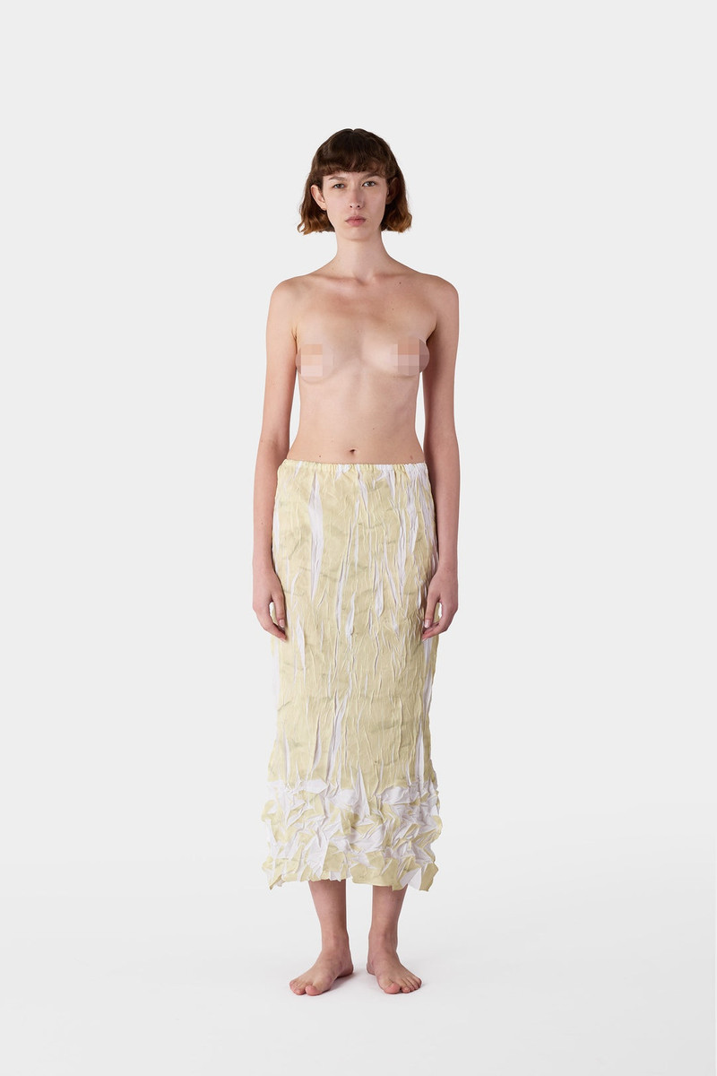 PLEATED SKIRT / beige wrinkled print 1