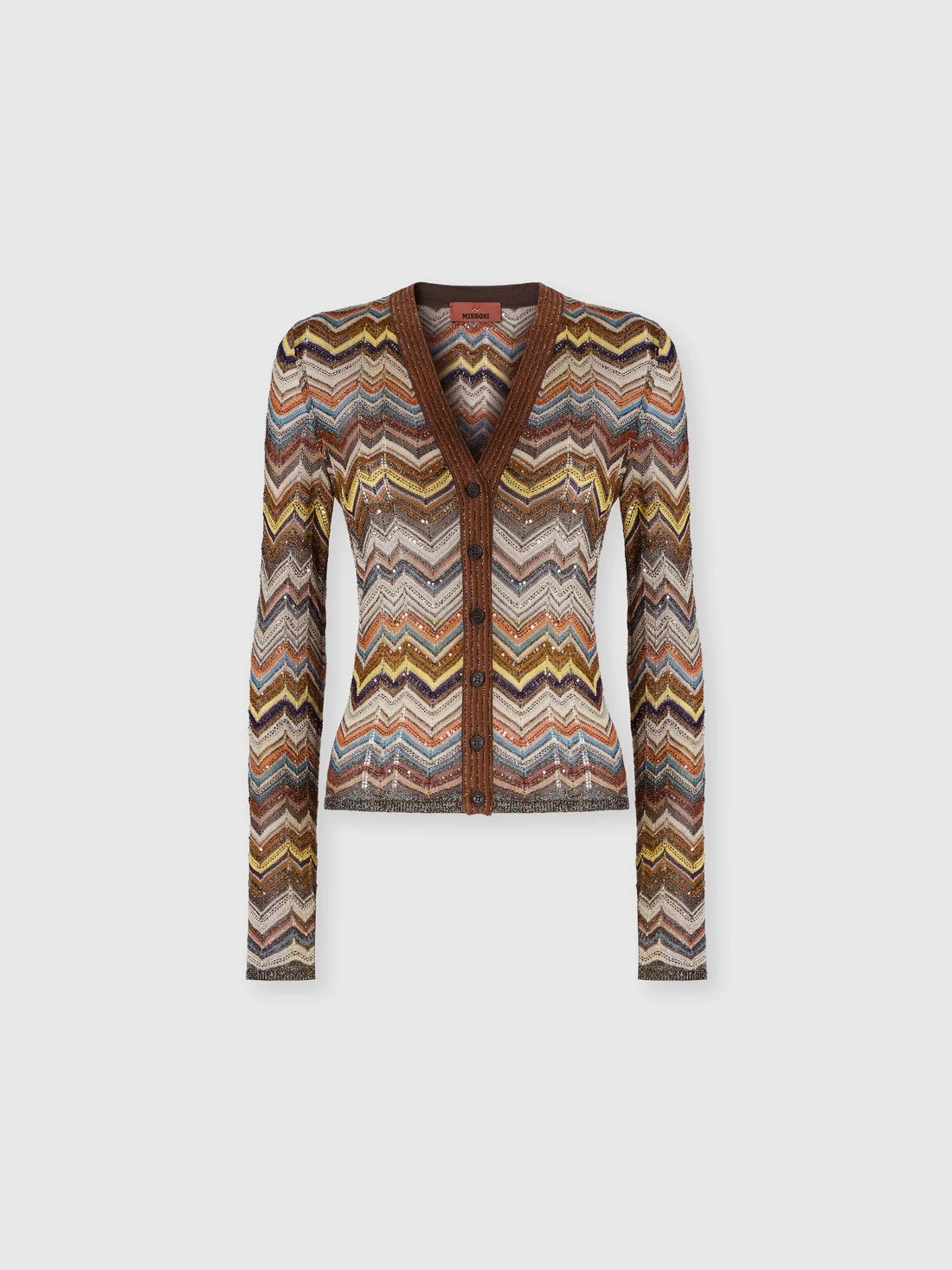 Slim cardigan with striped chevron motif - 1