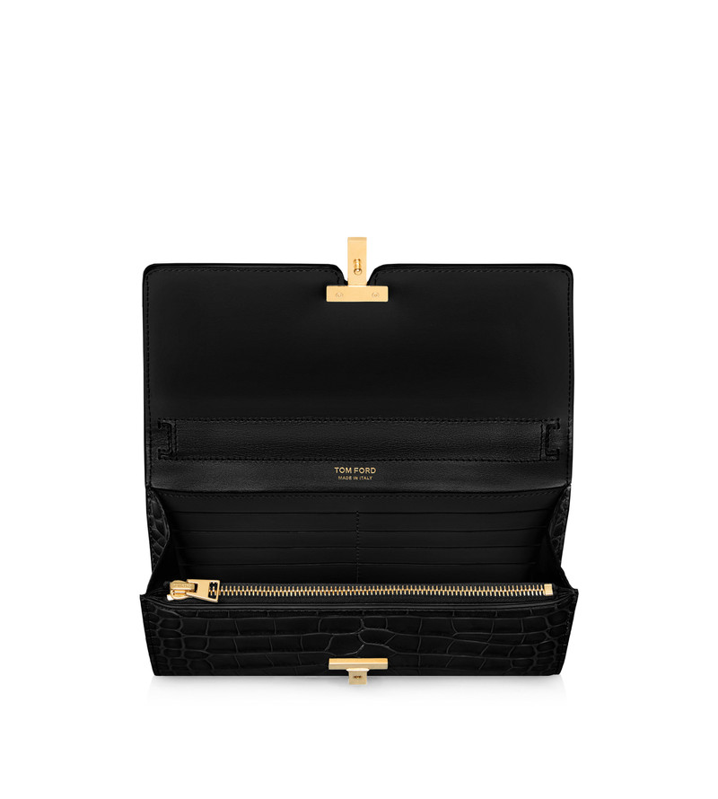 SHINY STAMPED CROCODILE LEATHER WALLIS WALLET ON STRAP 4