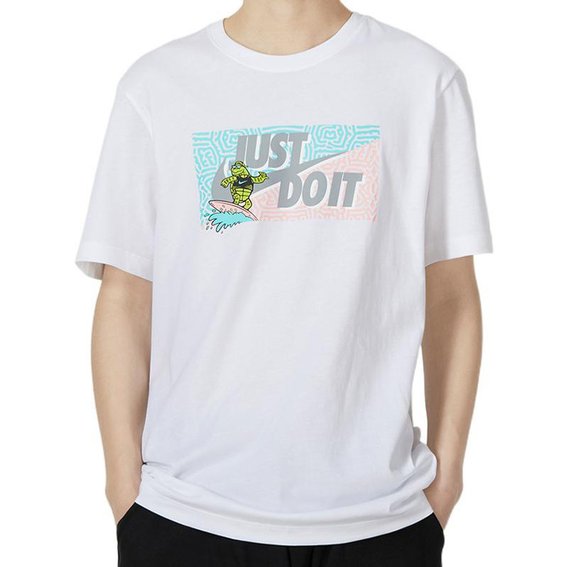 Nike Men's Nike Square Brand Logo Cartoon Printing Round Neck Casual Short Sleeve White T-Shirt DQ1088-10 outlook