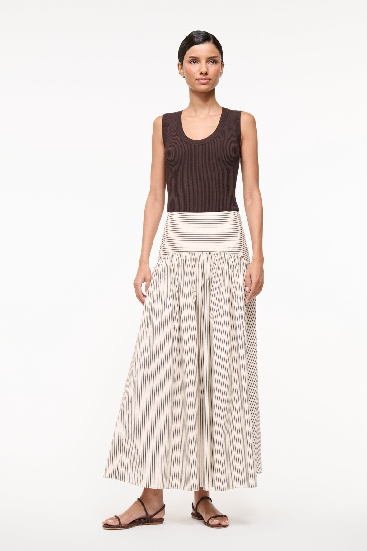 STAUD PROCIDA SKIRT IVORY DARK OAK MICRO STRIPE - 7