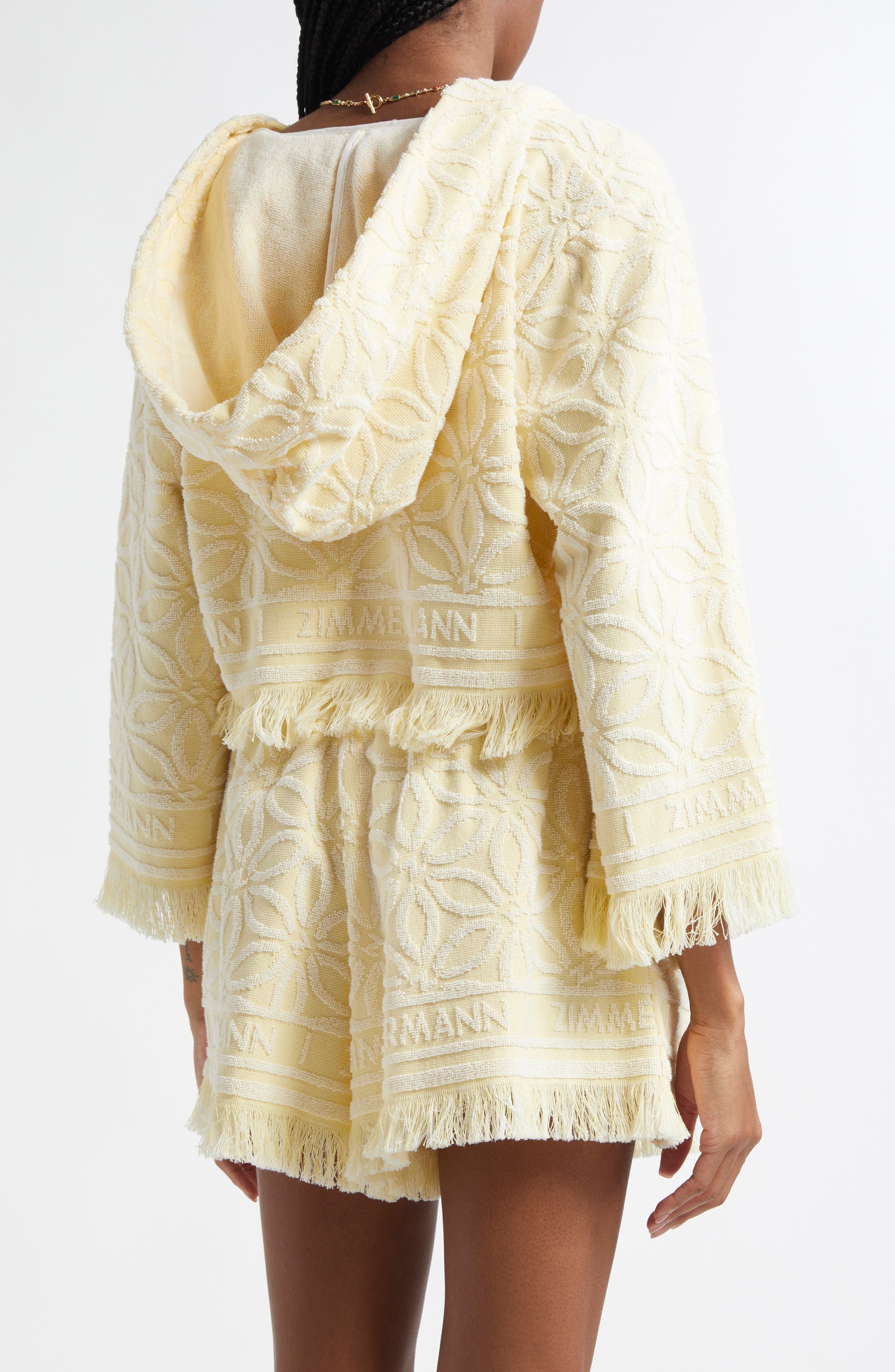 Zimmermann Coco Jacquard Terry Cloth Hooded Top in Yellow/Cream at Nordstrom - 3