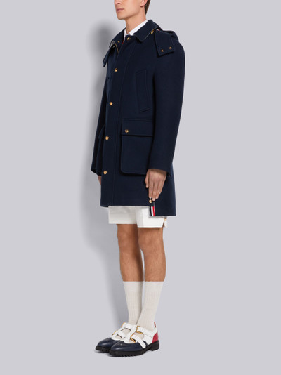 Thom Browne Navy Boiled Wool Snap Front Hooded Parka outlook