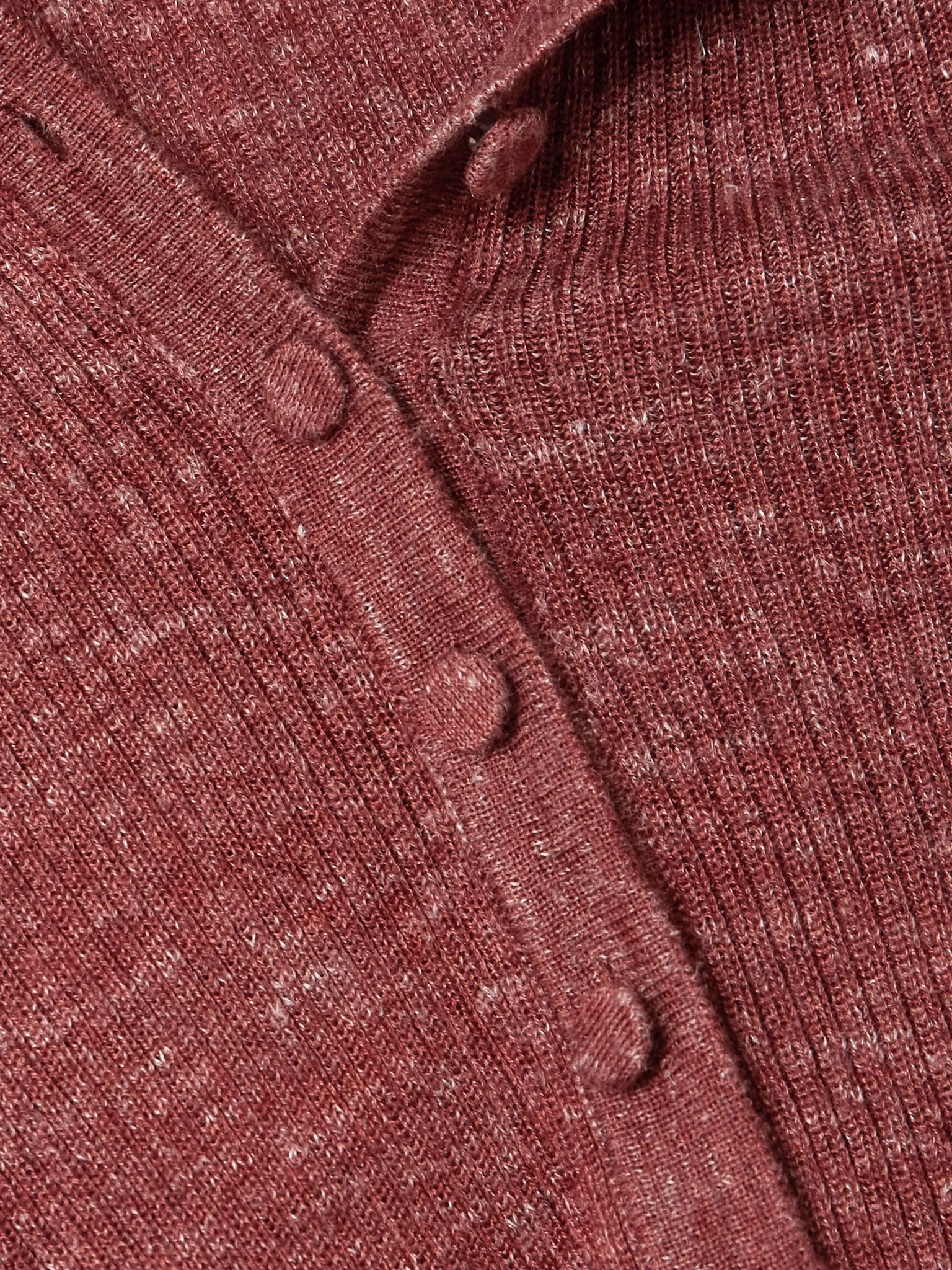 Anges ribbed cashmere, silk and hemp-blend Henley top Burgundy - 5