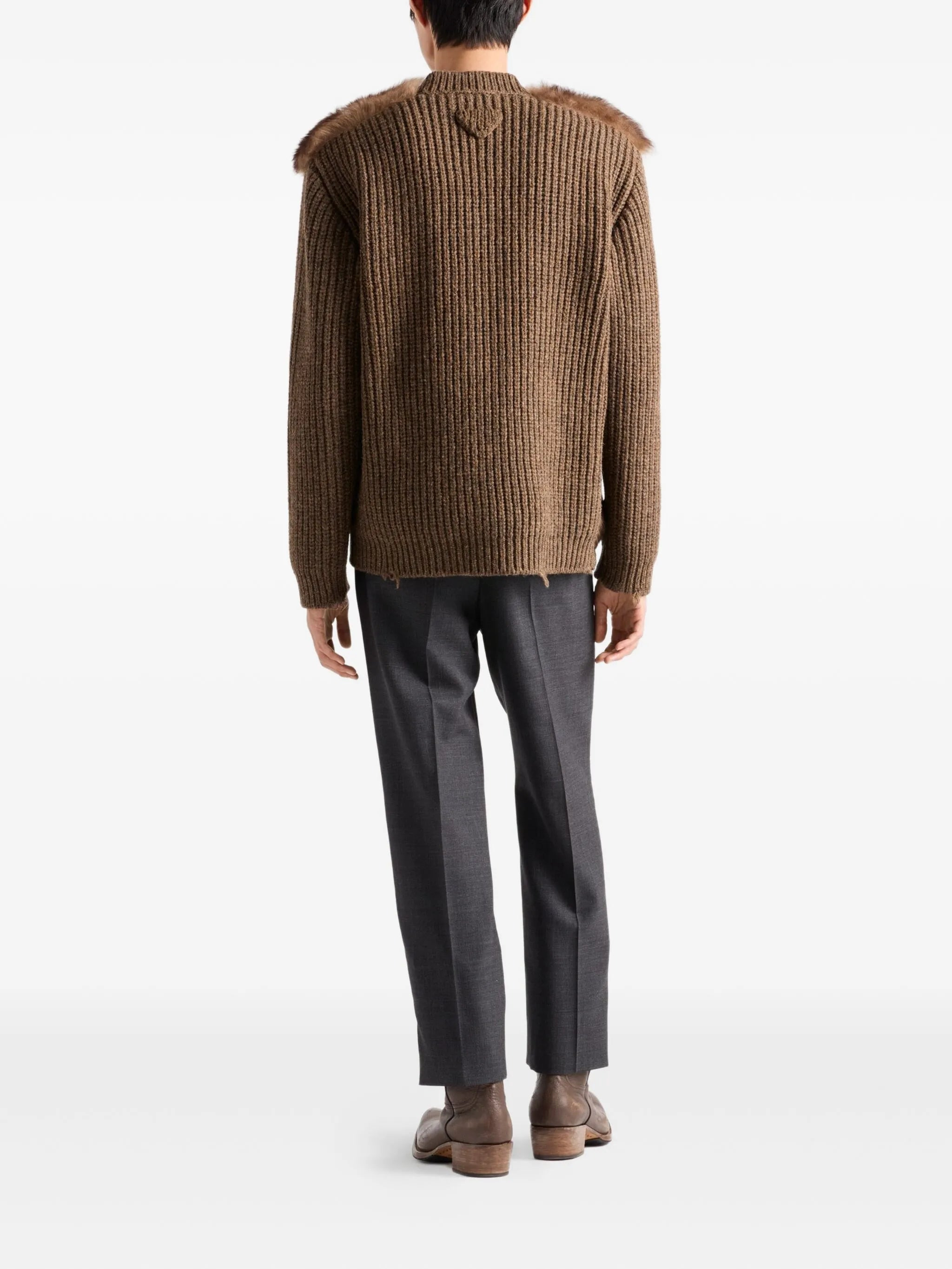 Prada Shearling-trimmed Wool Cardigan - 3