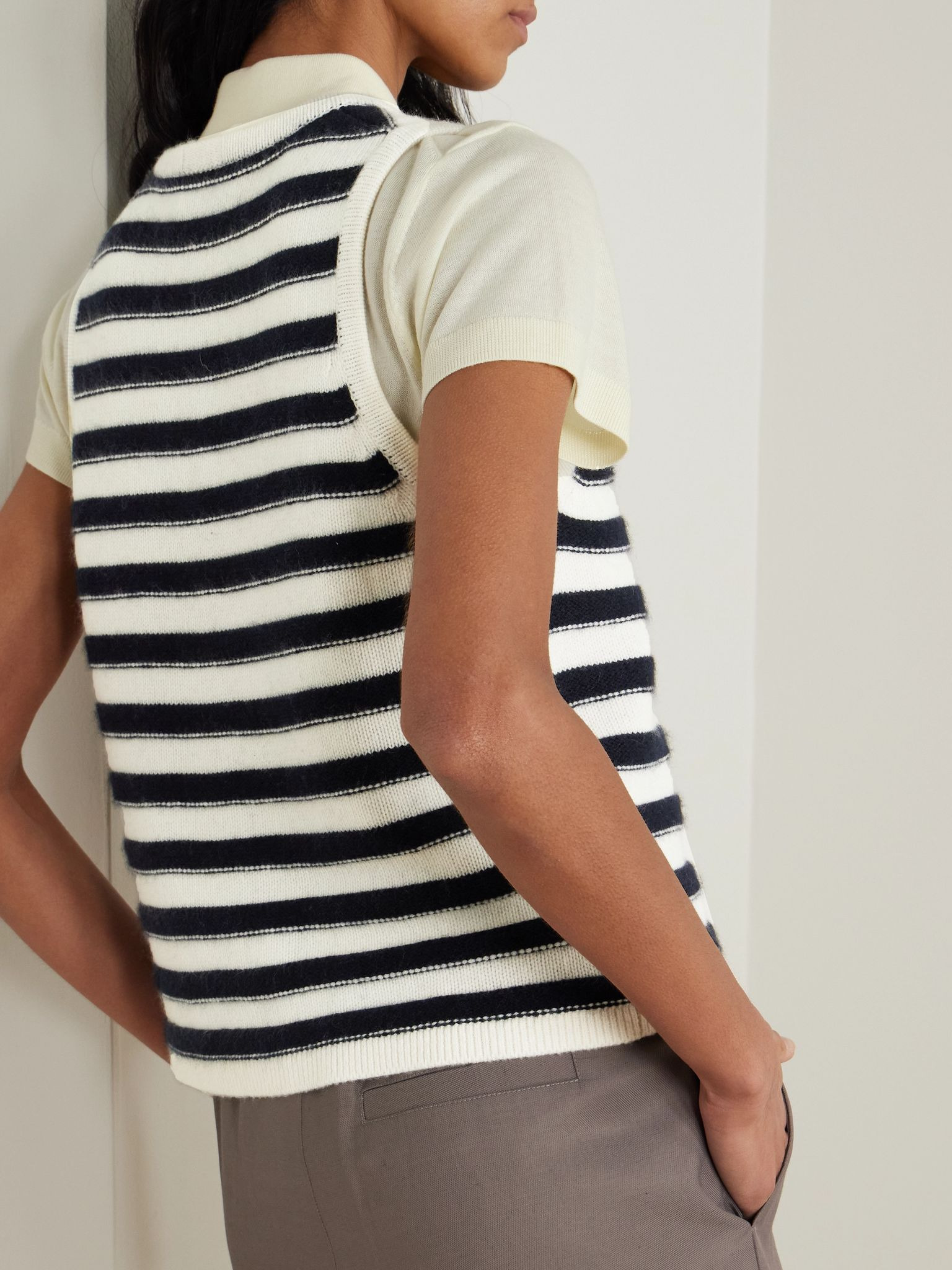 Striped cashmere vest Navy - 3