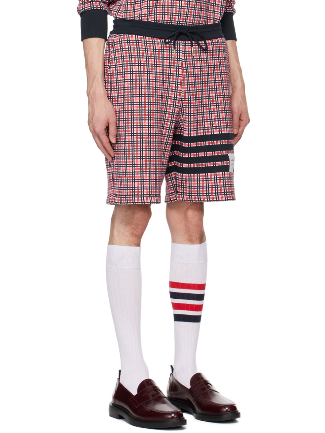 Navy & Red Check 4-Bar Shorts - 2