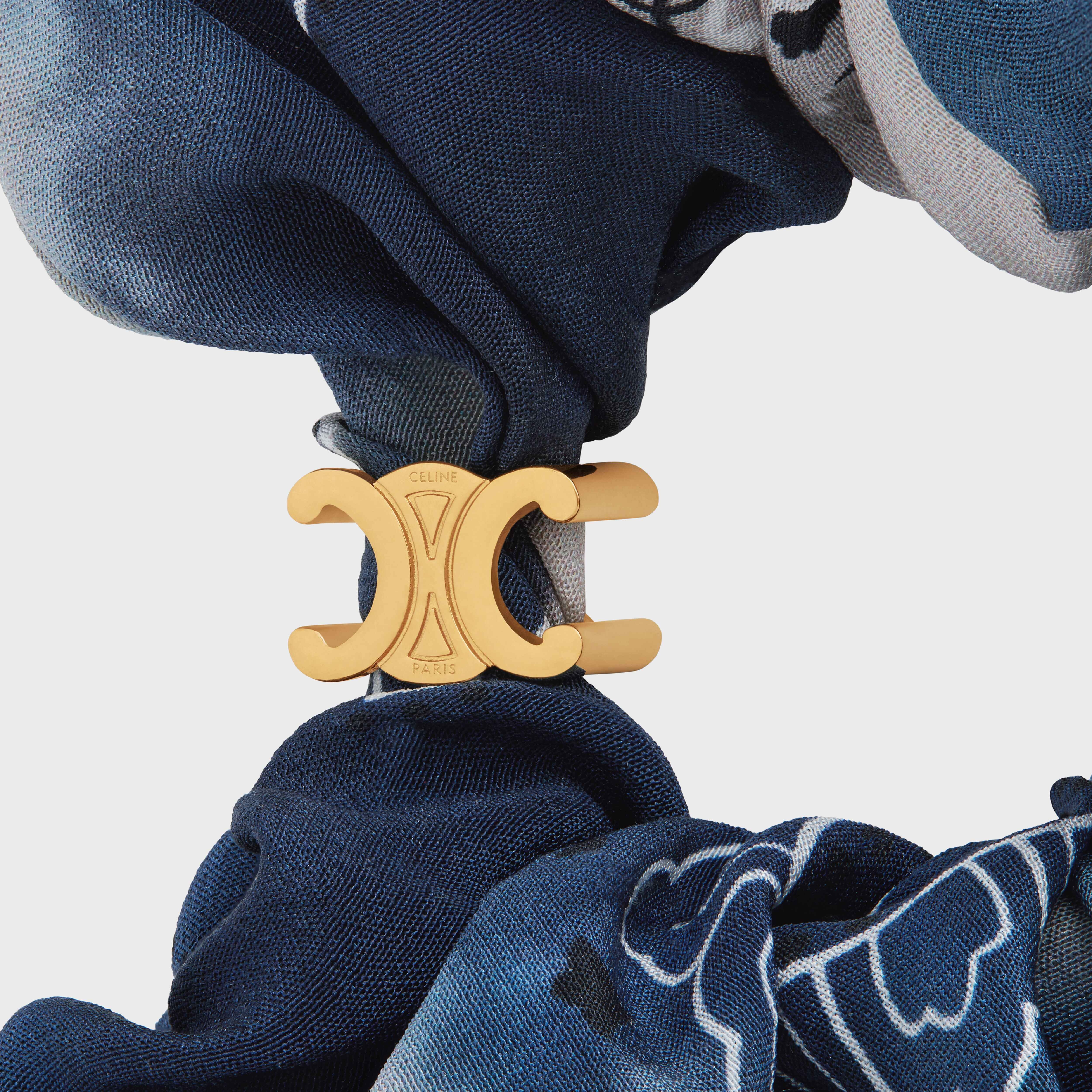 Scrunchy Celine  Tie & Dye  Americana Bandana Bracelet in Brass with Gold Finish and Navy Silk - 2