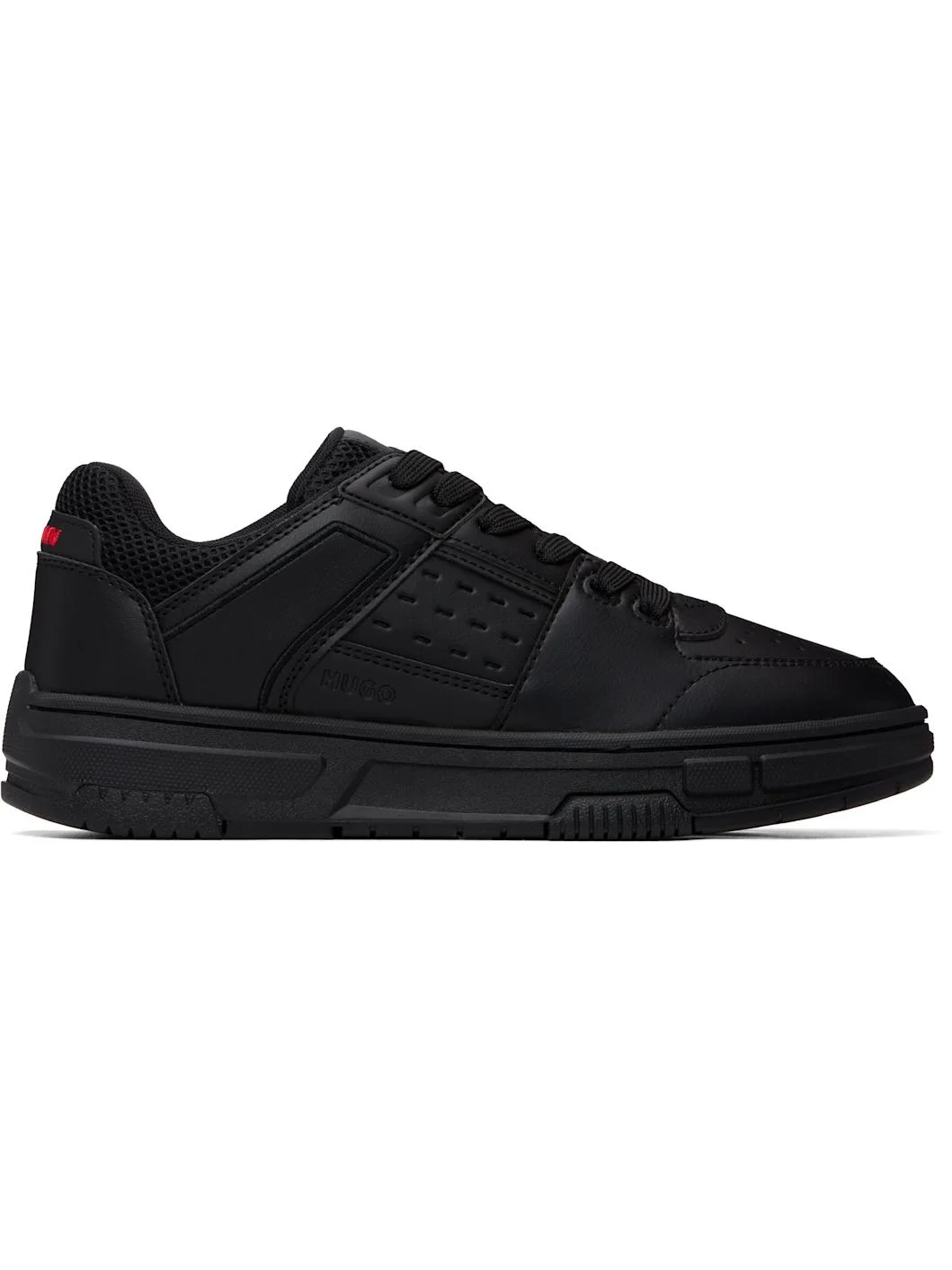 Black Mesh-Trim Faux-Leather Sneakers - 1