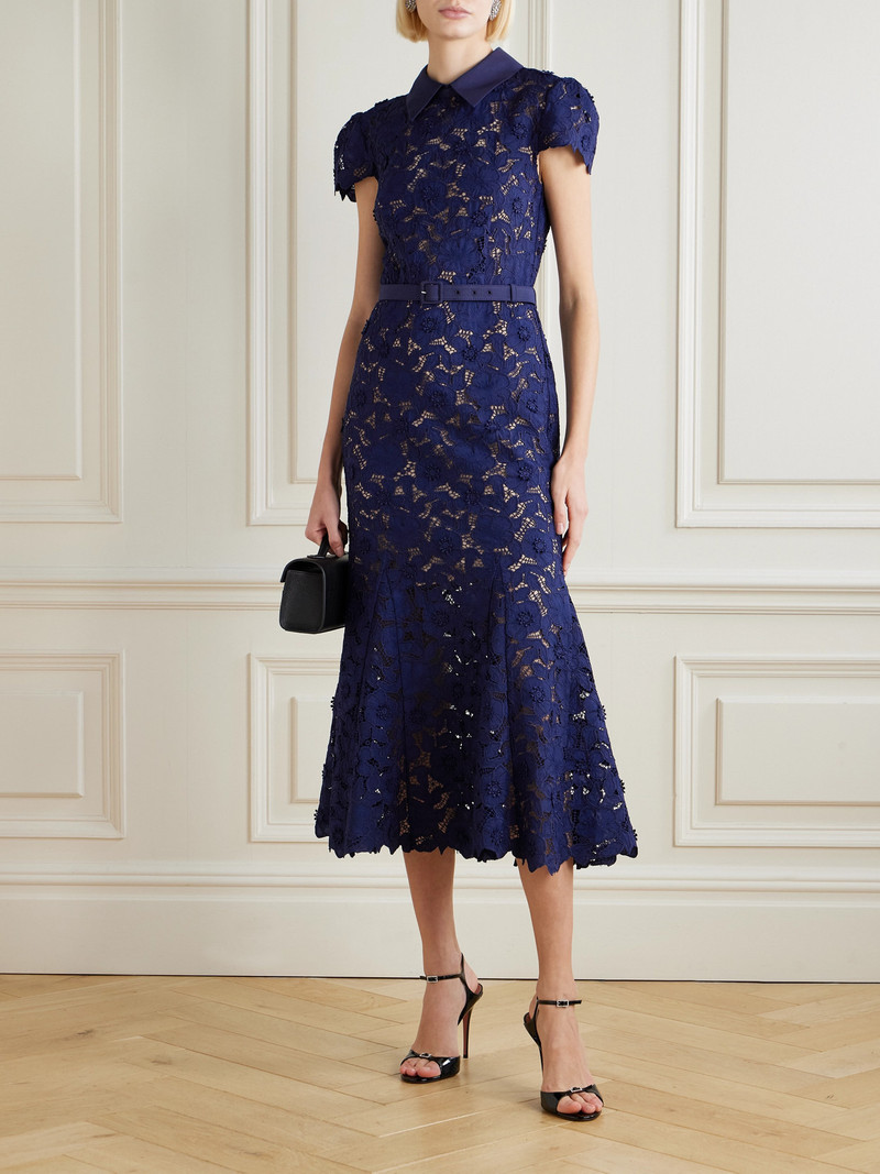 self-portrait Belted Guipure Lace Midi Dress outlook