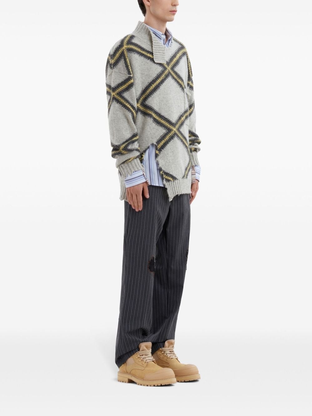 distressed-effect striped trousers - 3
