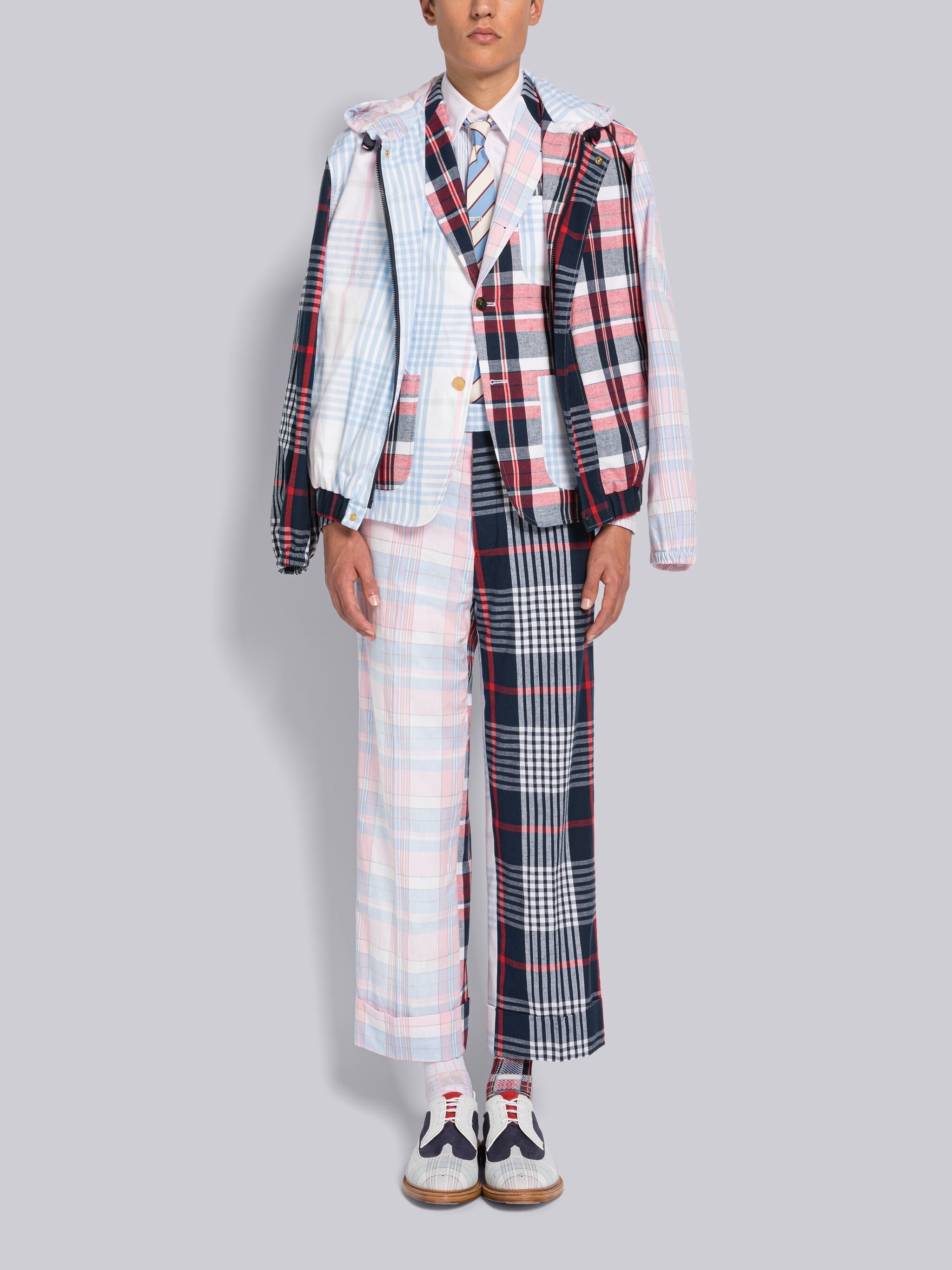 FUN-MIX MADRAS COTTON RELAXED ZIP FRONT HOODIE JACKET - 4