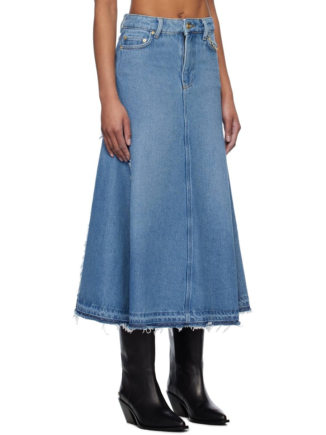 Blue Heavy Denim Midi Skirt - 2
