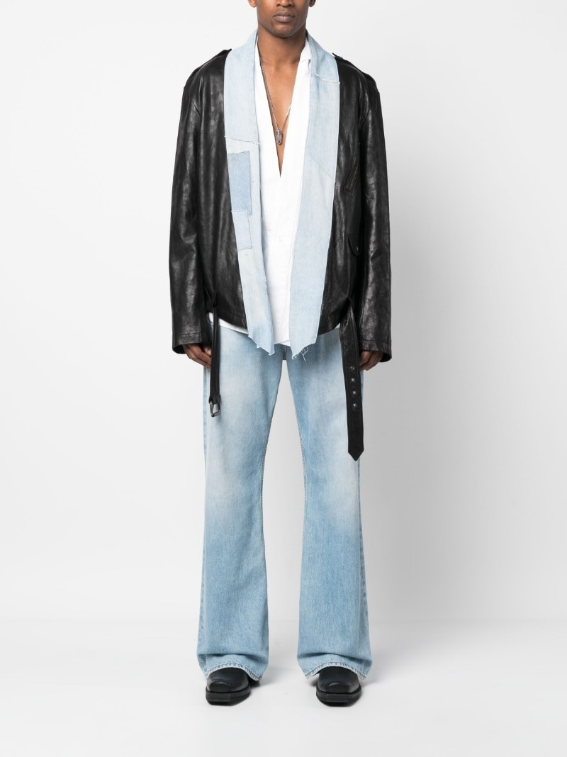 Greg Lauren denim-trim leather jacket outlook