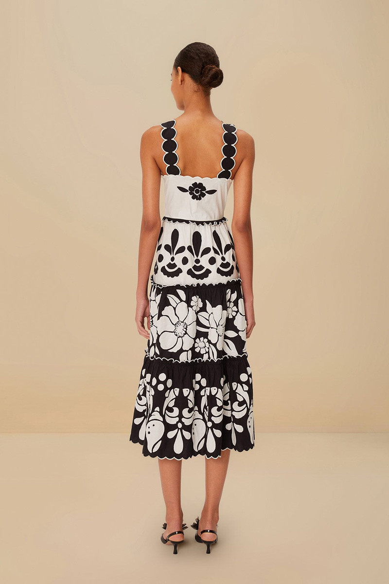Black And White Summer Cutwork Organic Cotton Midi Dress 4