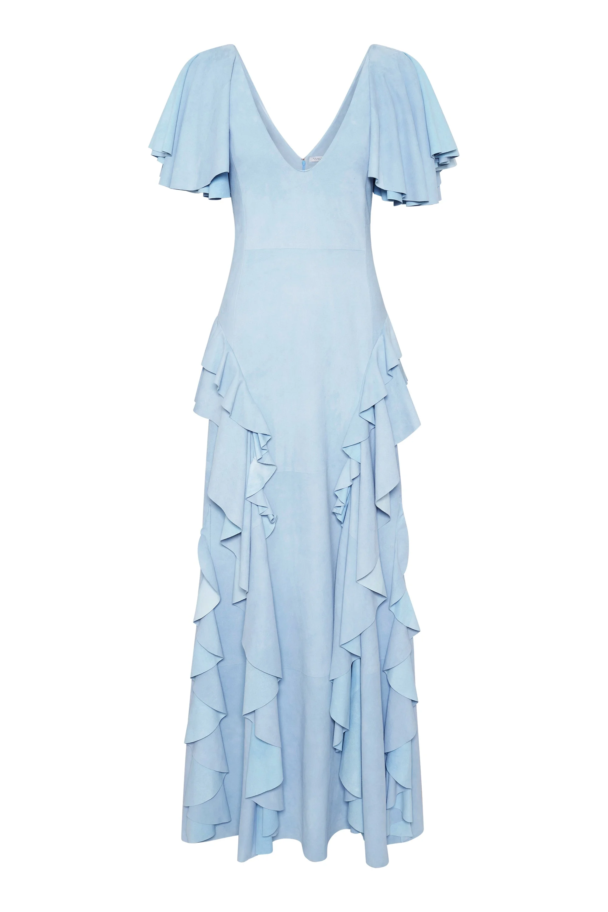 Spiral Ruffles Dress in Light Blue Suede - 1