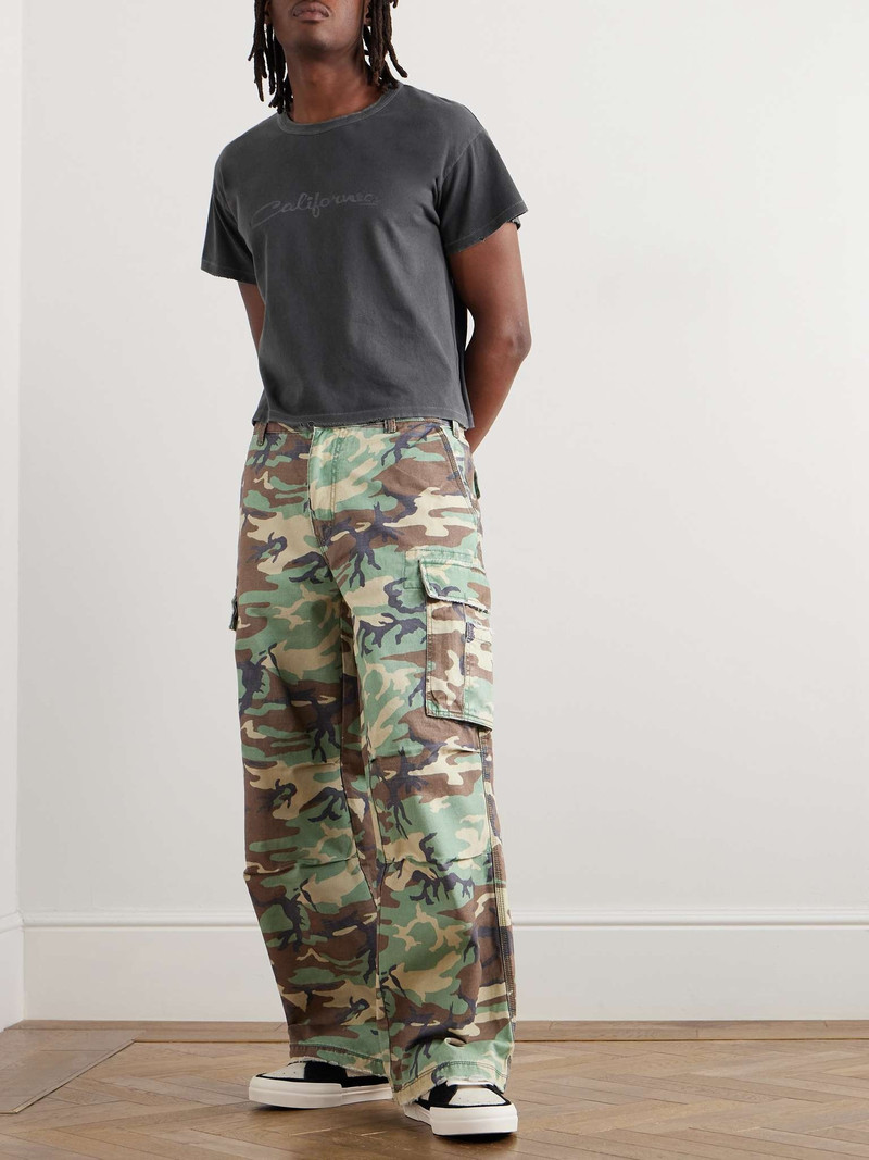 ERL Cropped Distressed Printed Cotton-Jersey T-Shirt outlook
