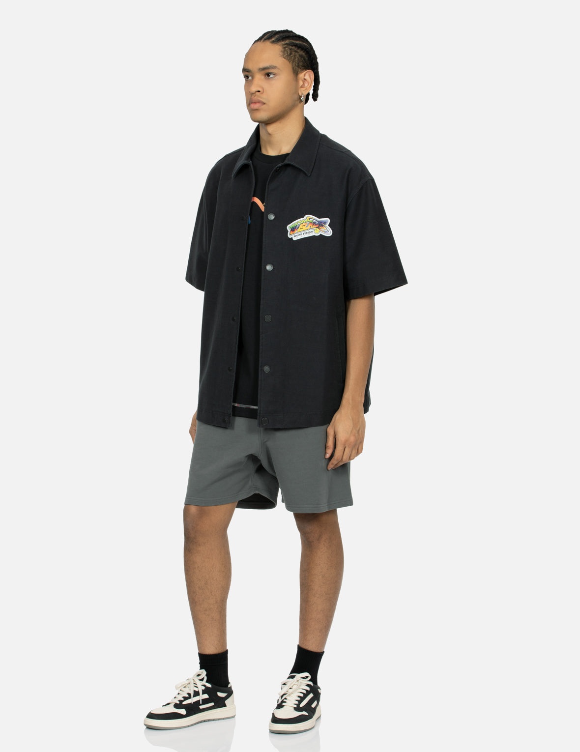 3D Badge and Digital Print Oversized Short-Sleeve Shirt - 4