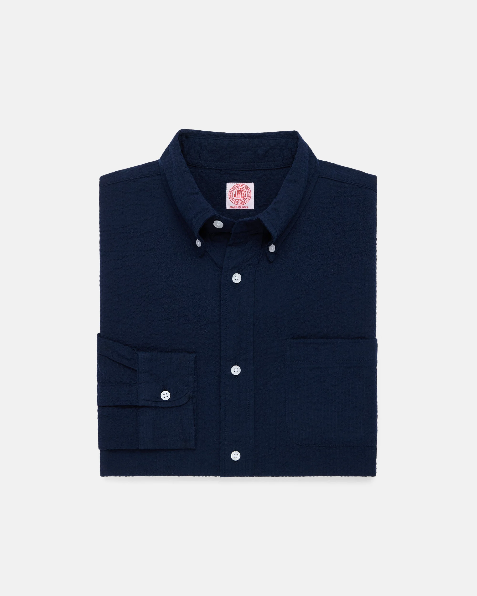 NAVY SEERSUCKER SPORT SHIRT - 1