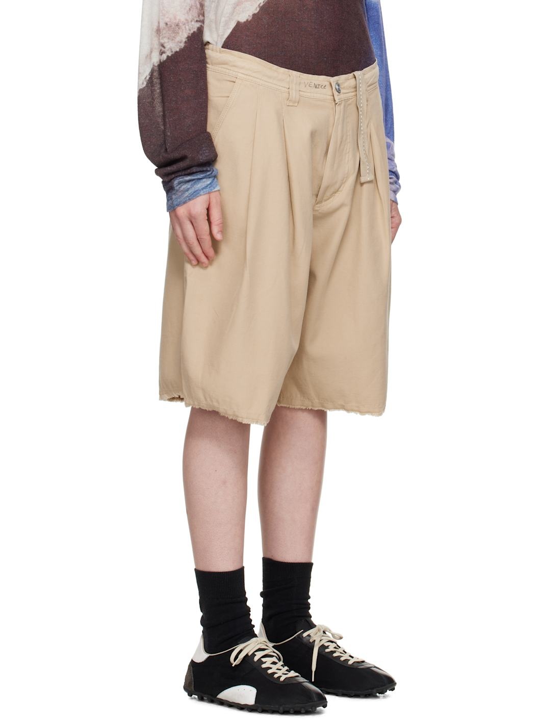 Beige Distressed Chino Shorts - 2