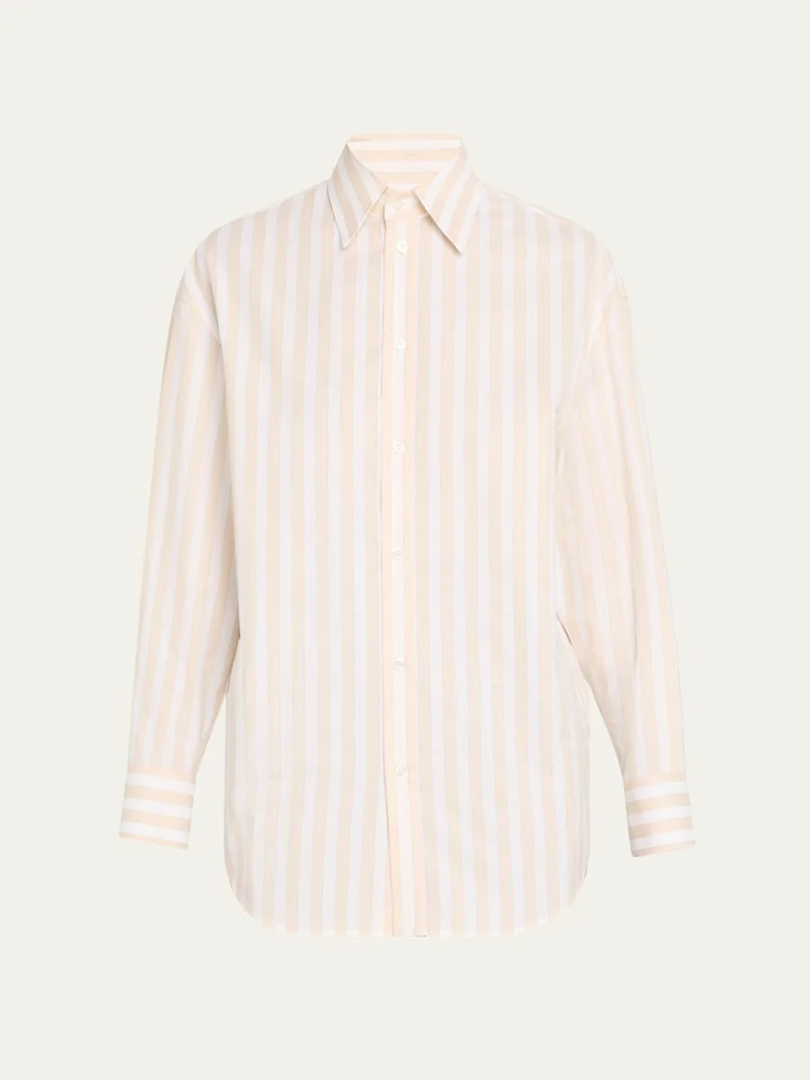 Long-Sleeve Stripe Button-Down Blouse - 1