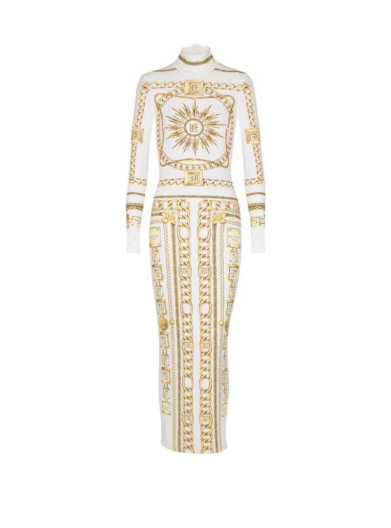 Long printed bodycon dress with Balmain Foulard pattern 1