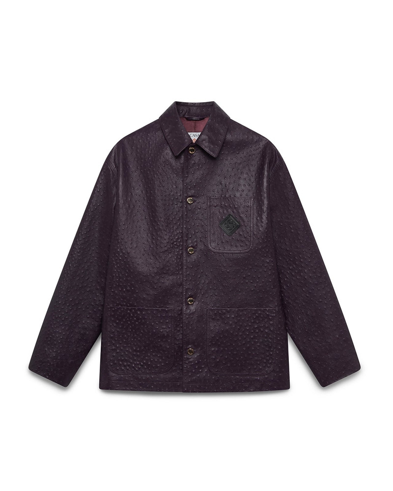 Purple Ostrich Embossed Leather Workwear Jacket 1