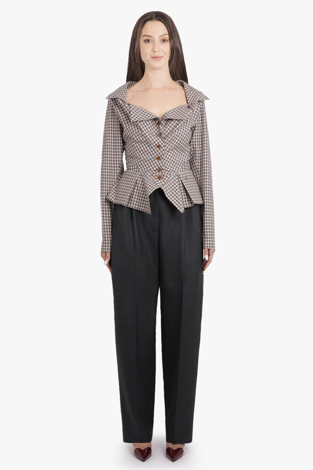 MONDAY CHECK PRINT L/S BUTTON SHIRT | BROWN/OFF WHITE - 4