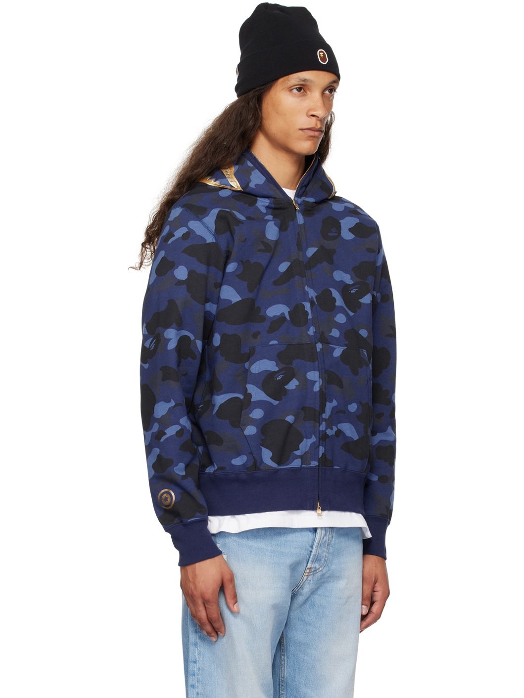 Navy Color Camo Double Shark Full Zip Hoodie - 2