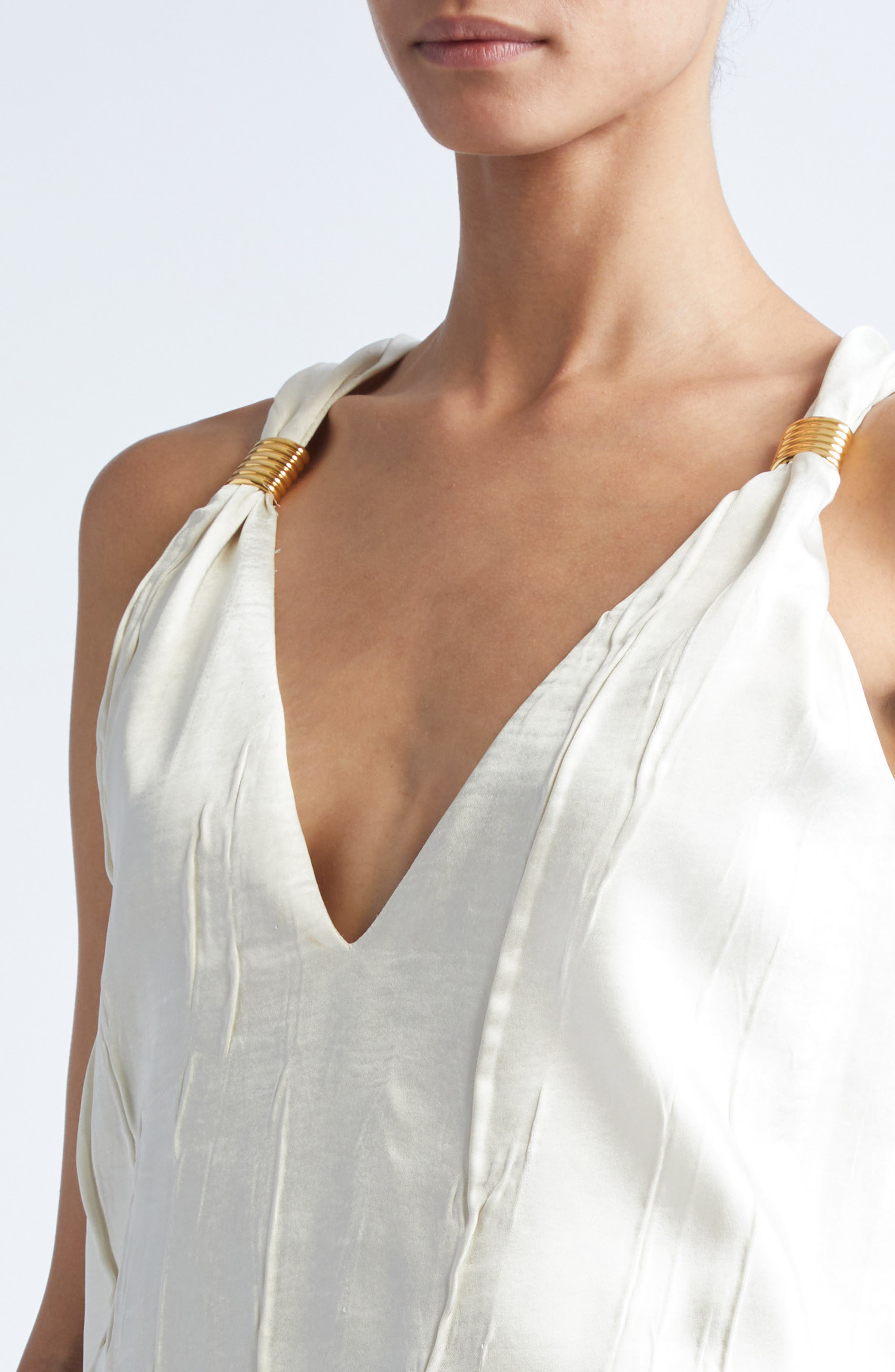 Brandon Maxwell The Drew Deep V-Neck Satin Tank in Ivory at Nordstrom - 5