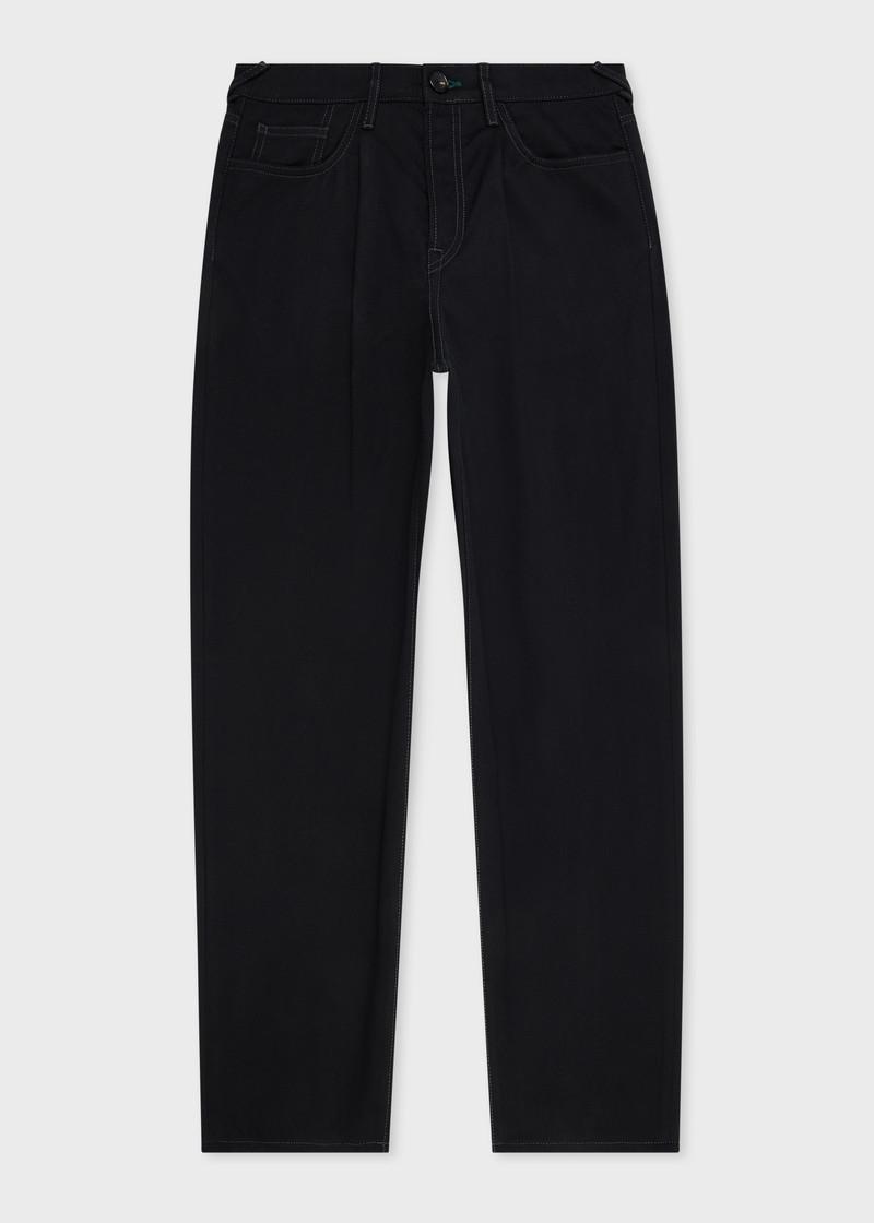 Black Herringbone-Twill Stretch Cotton Pleat-Front Jeans 1