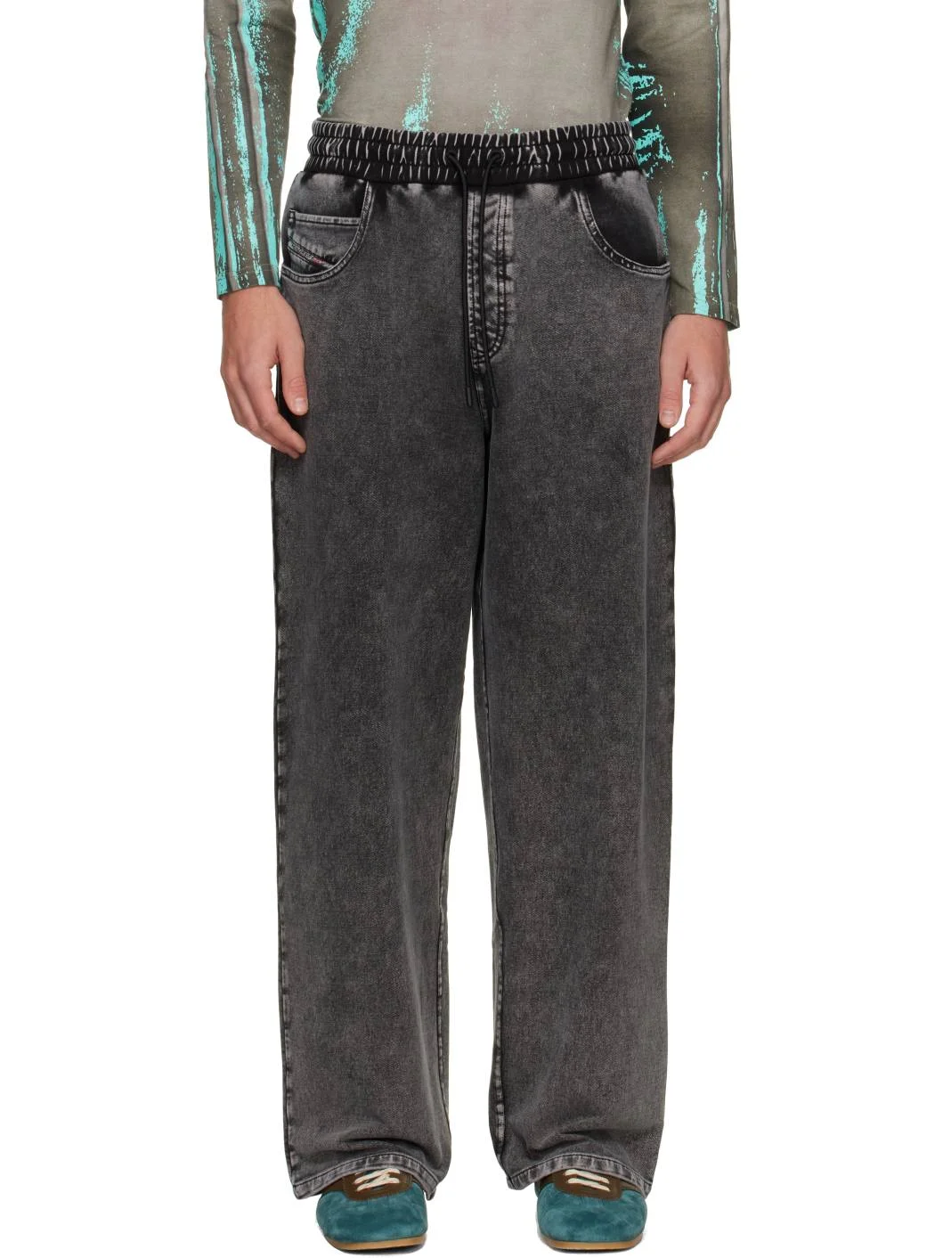 Gray Denim-Effect Sweatpants - 1