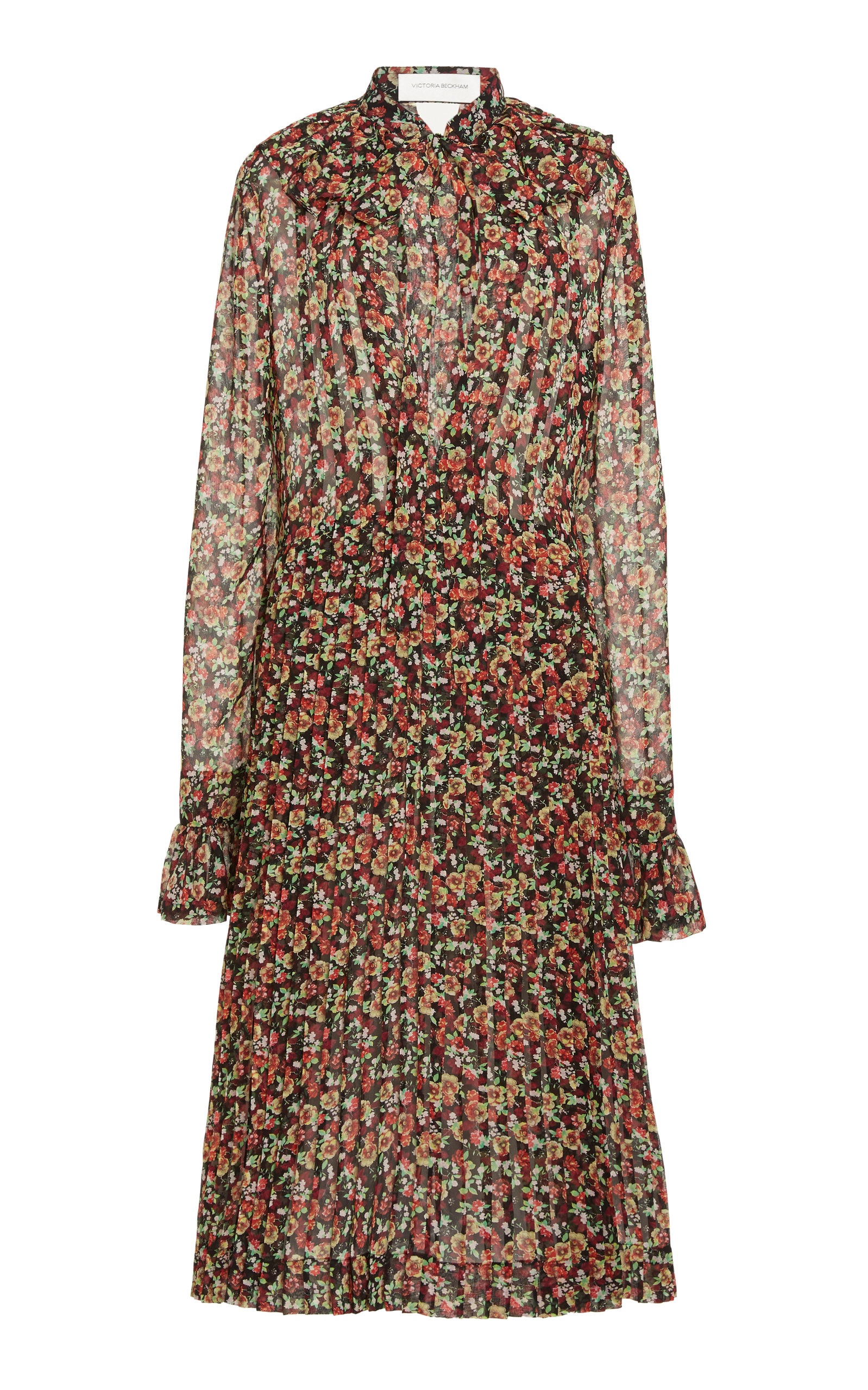 Pleated Floral Silk Midi Dress floral - 1