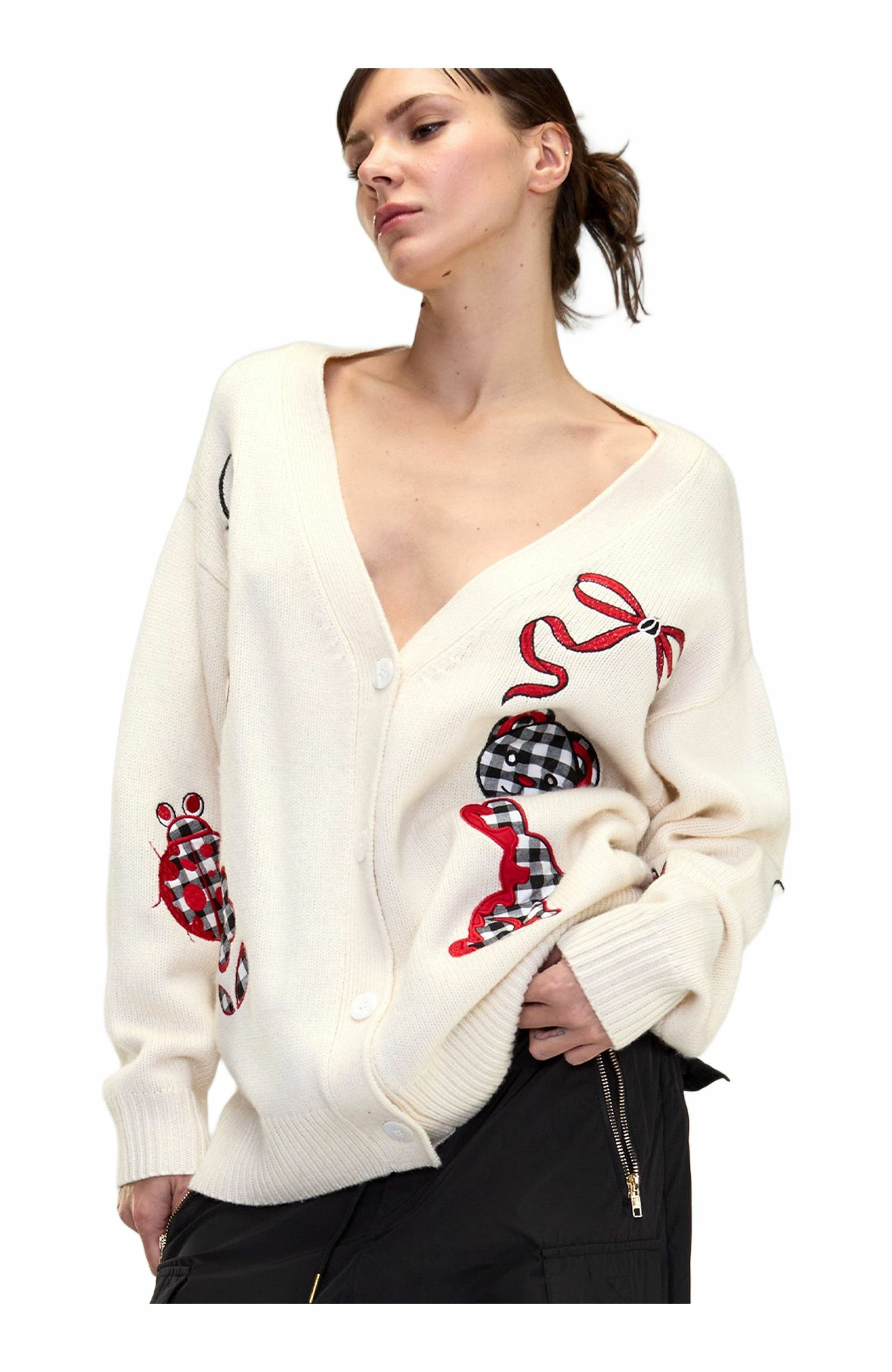 Cynthia Rowley Playful Patchwork Cardigan in White/red at Nordstrom - 5