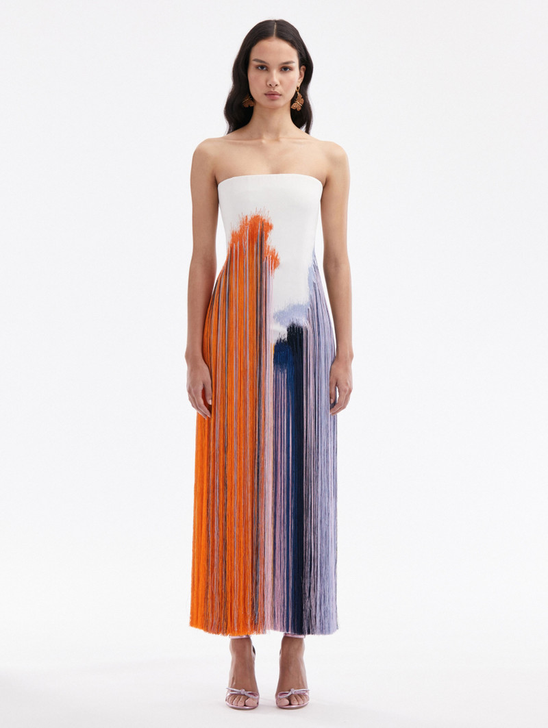 Oscar de la Renta ABSTRACT BRUSHSTROKE FRINGE COCKTAIL DRESS -  24PE614SRY_MUL | REVERSIBLE