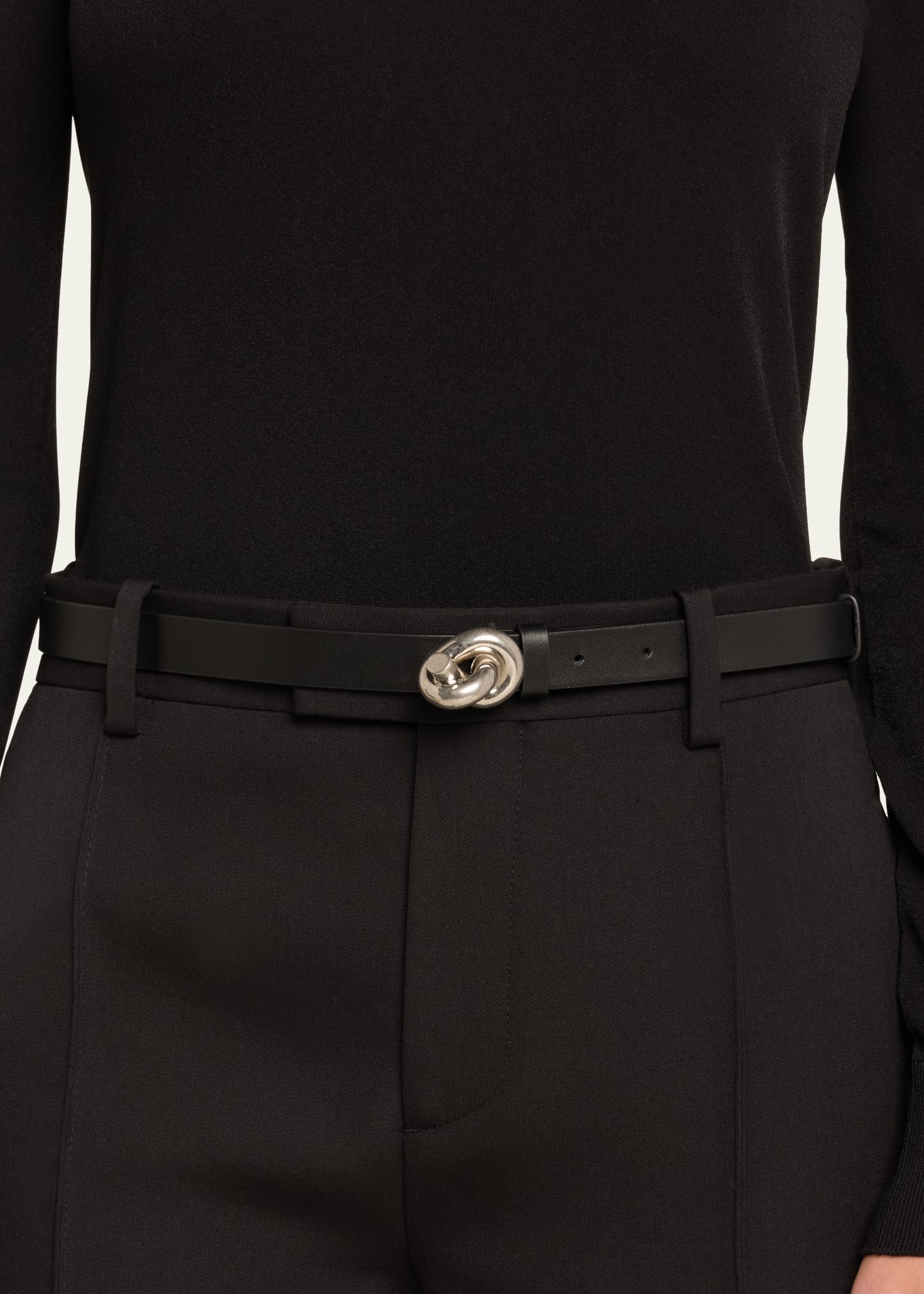 Brass Knot Skinny Leather Belt - 2