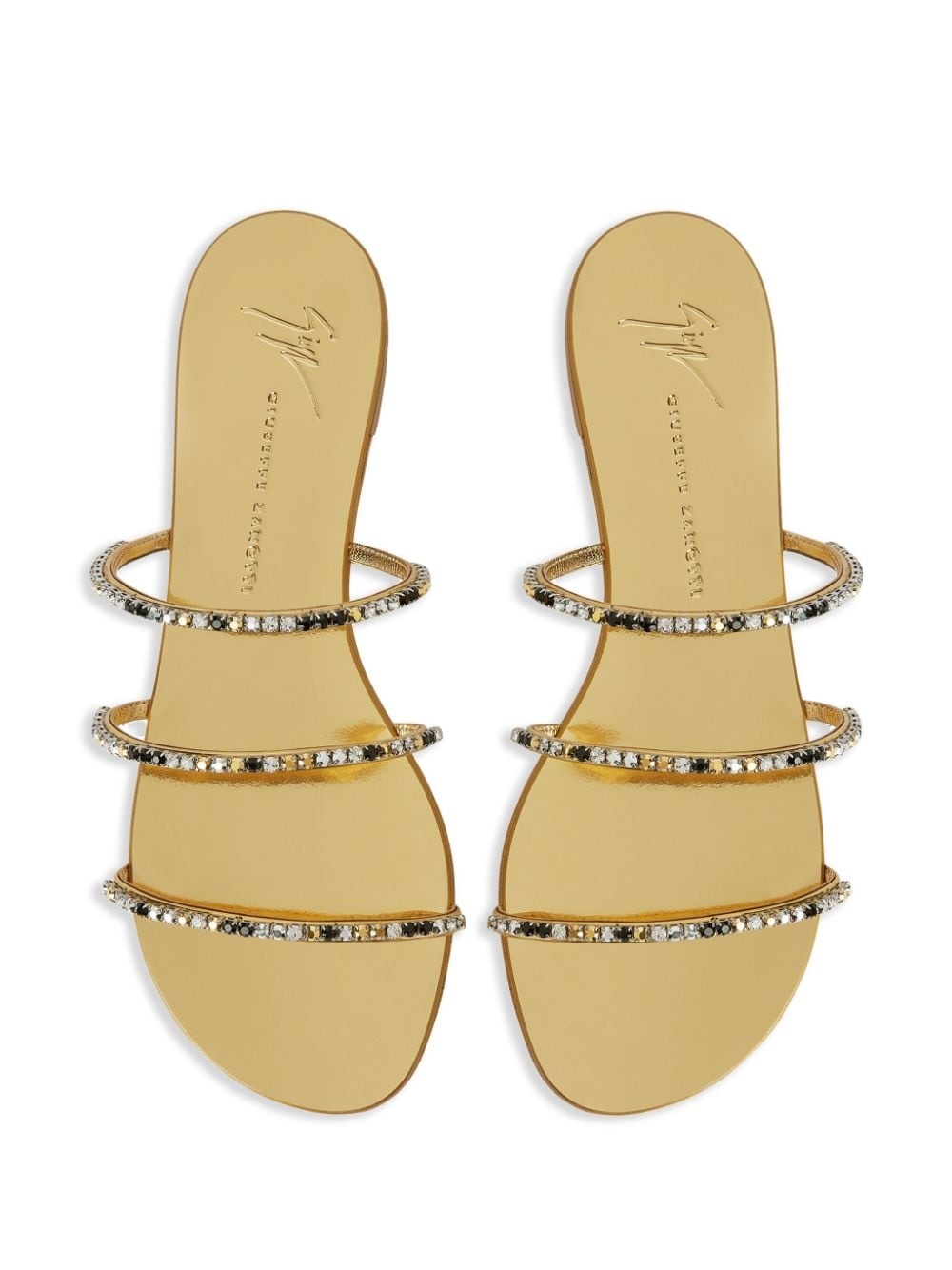 Dark Colorful crystal-embellished leather sandals - 4