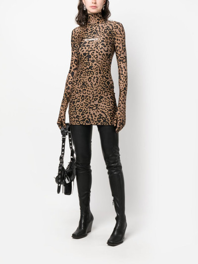 VETEMENTS leopard-print glove-sleeves minidress outlook