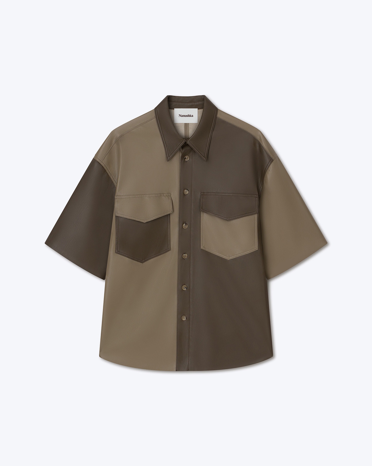 RENS - Upcycled patchwork shirt - Clay/Grey - 1