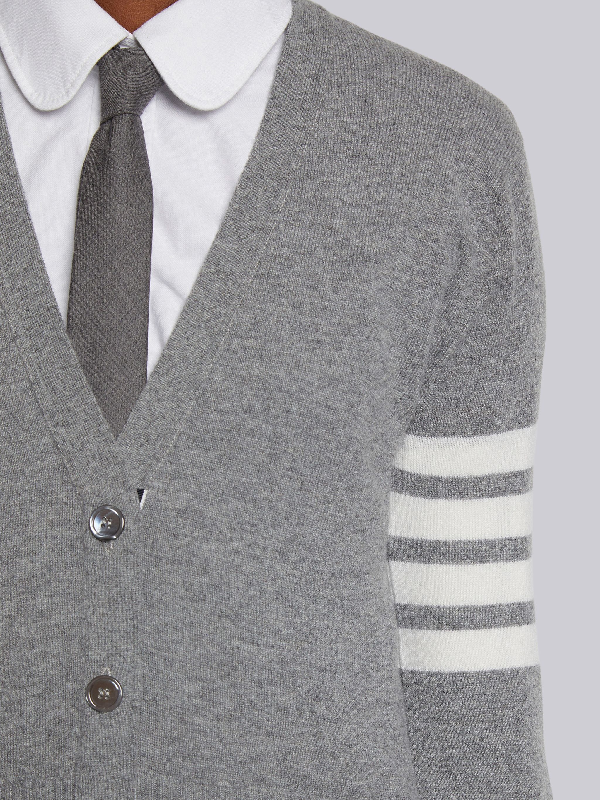 Light Grey Cashmere 4-Bar Classic V-Neck Cardigan - 4