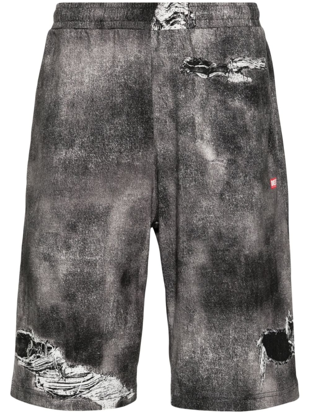 distressed-print cotton track shorts - 1