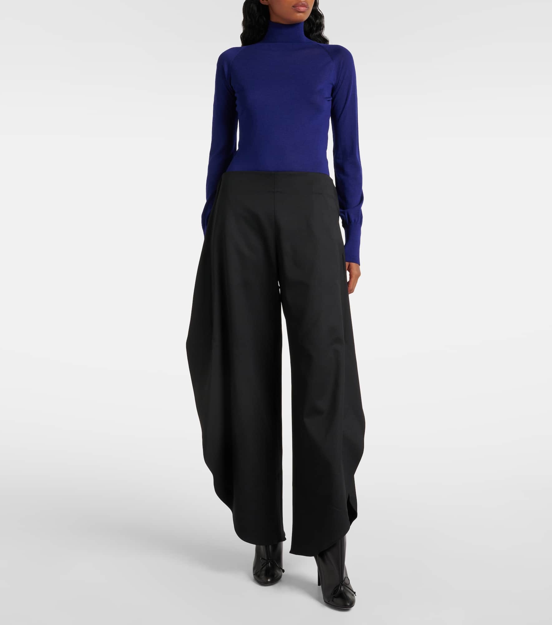 Caped wool wide-leg pants - 2