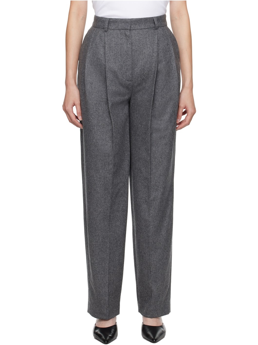 Gray Double-Pleated Trousers - 1