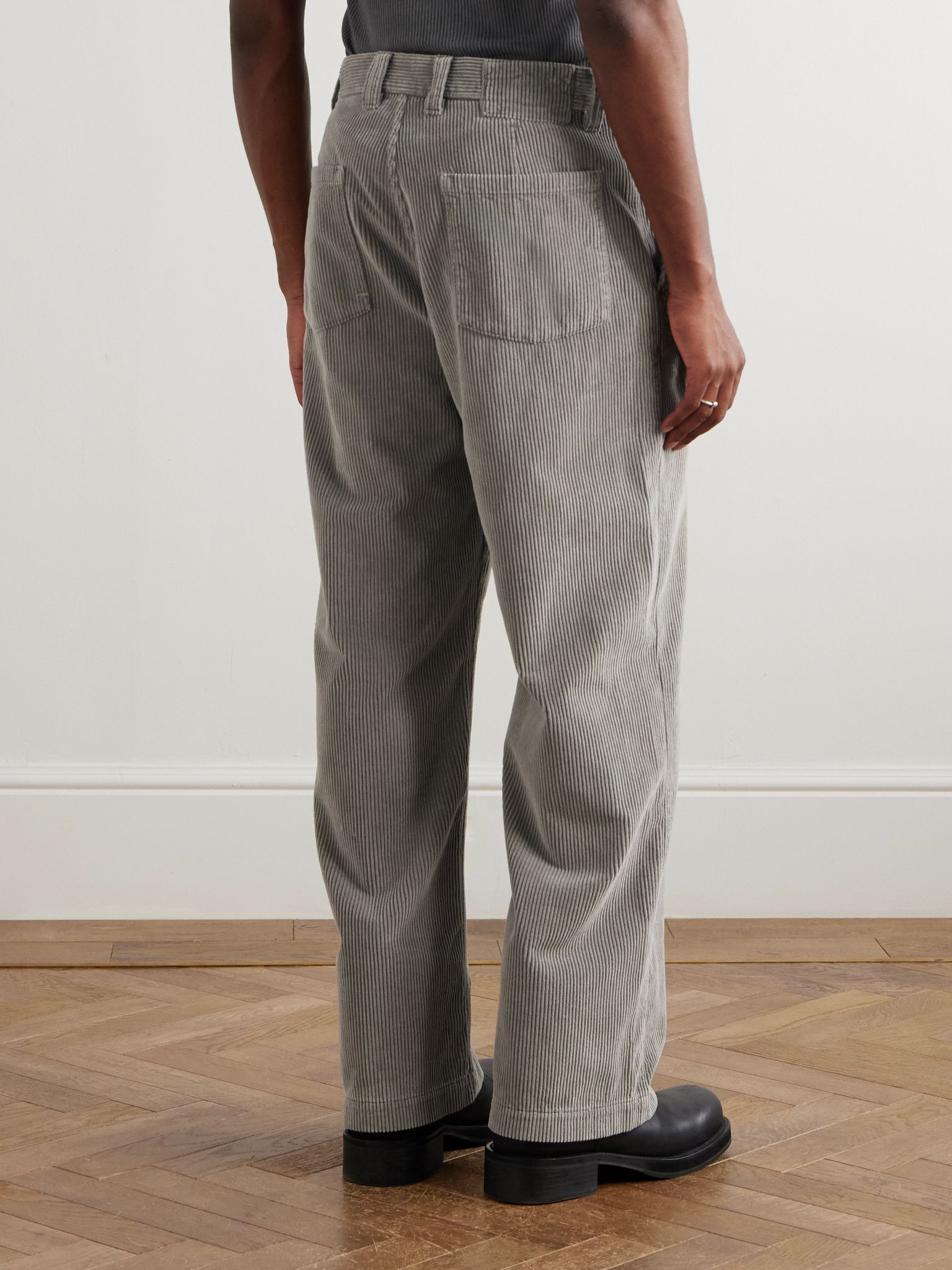 Straight-Leg Cotton-Corduroy Trousers Gray - 4