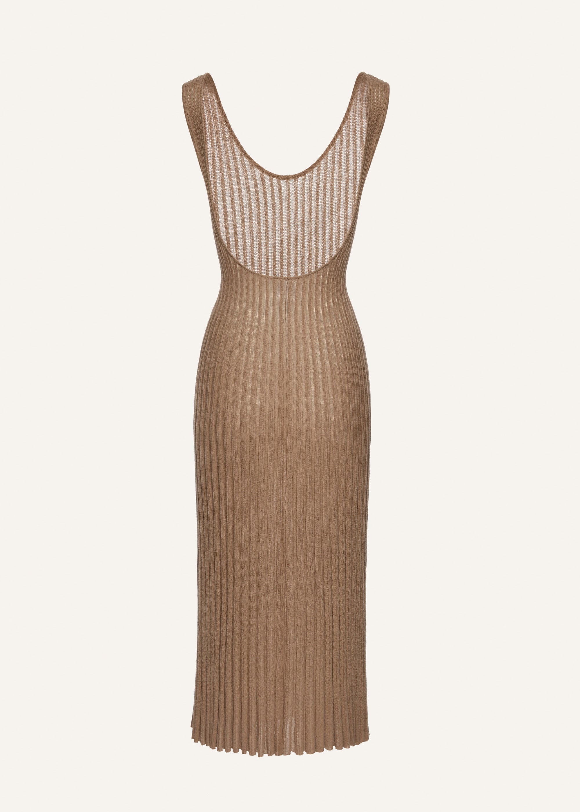 Rib stitch knitwear dress in brown - 2