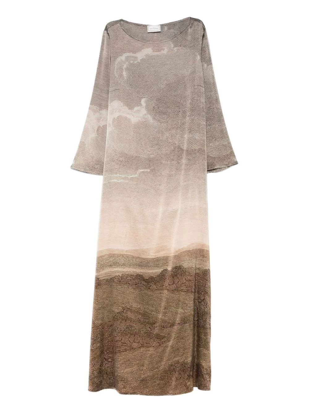 landscape-print silk dress - 1