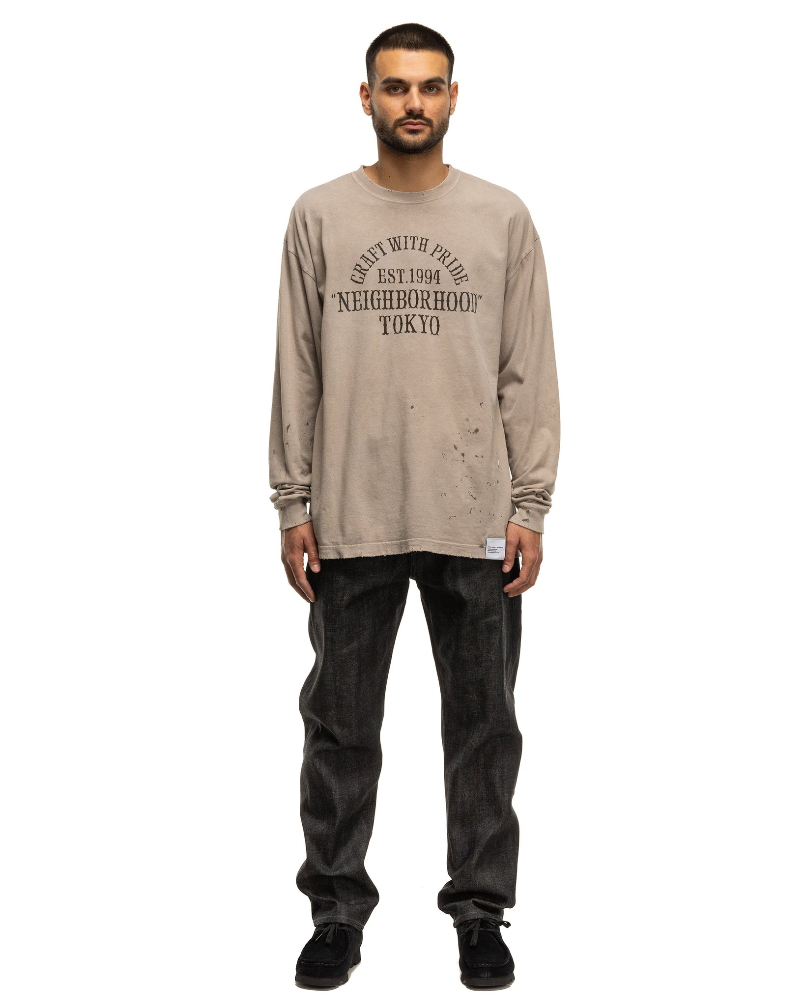 トップス NEIGHBORHOOD DAMAGE SWEATSHIRT GREIGE NEIGHBORHOOD Damage Crewneck LS Greige | havenshop | REVERSIBLE
