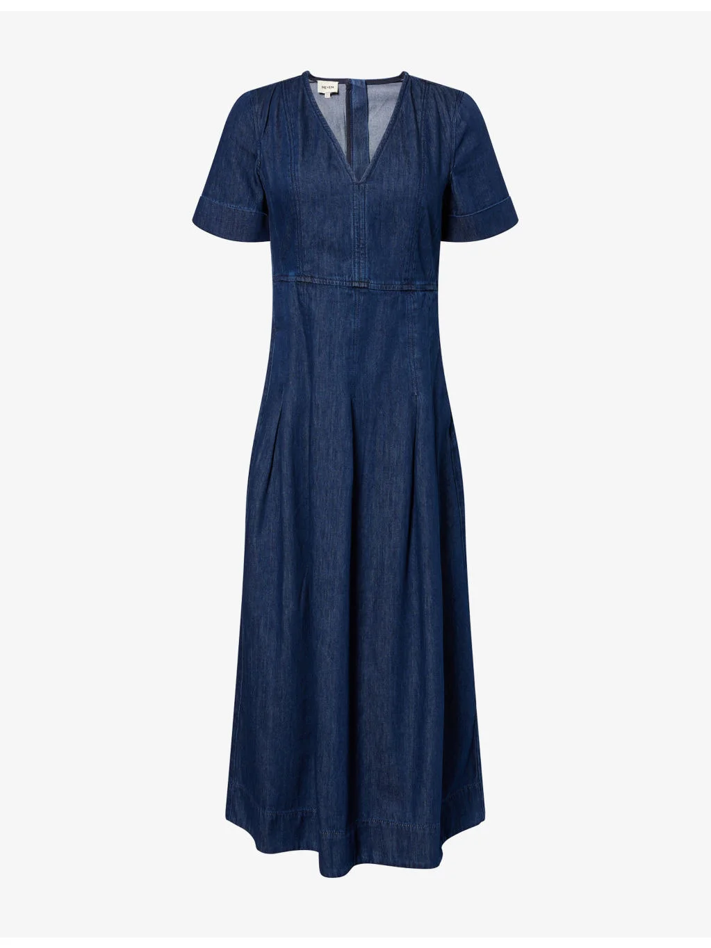 V-Neck Flared Denim Maxi Dress - 1