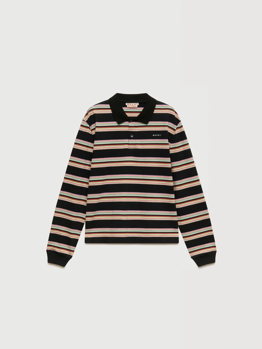 BLACK AND LIGHT GREEN STRIPED COTTON POLO SHIRT - 1