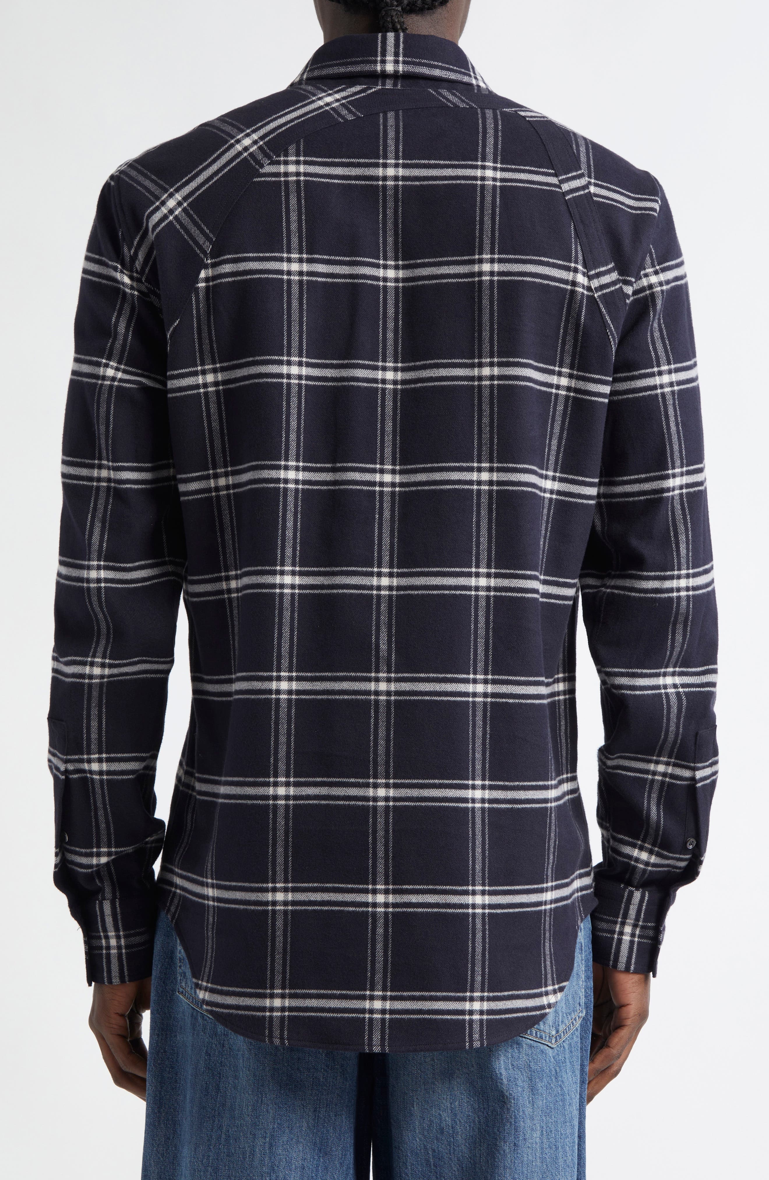 McQueen Harness Plaid Cotton Flannel Button-Up Shirt in Black-Ivory at Nordstrom - 3